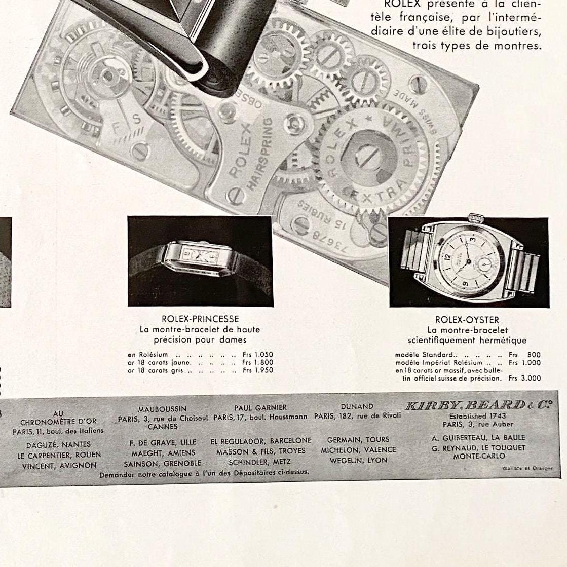 Original 1930s Vintage Rolex Watch Ad Poster: Mid Century Swiss Watch Print