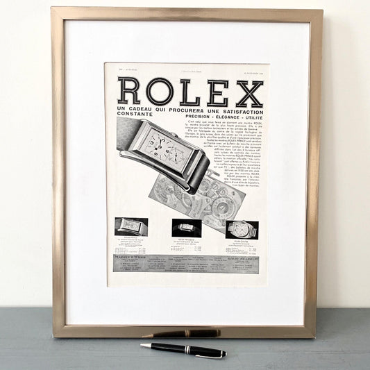 Original 1930s Vintage Rolex Watch Ad Poster: Mid Century Swiss Watch Print