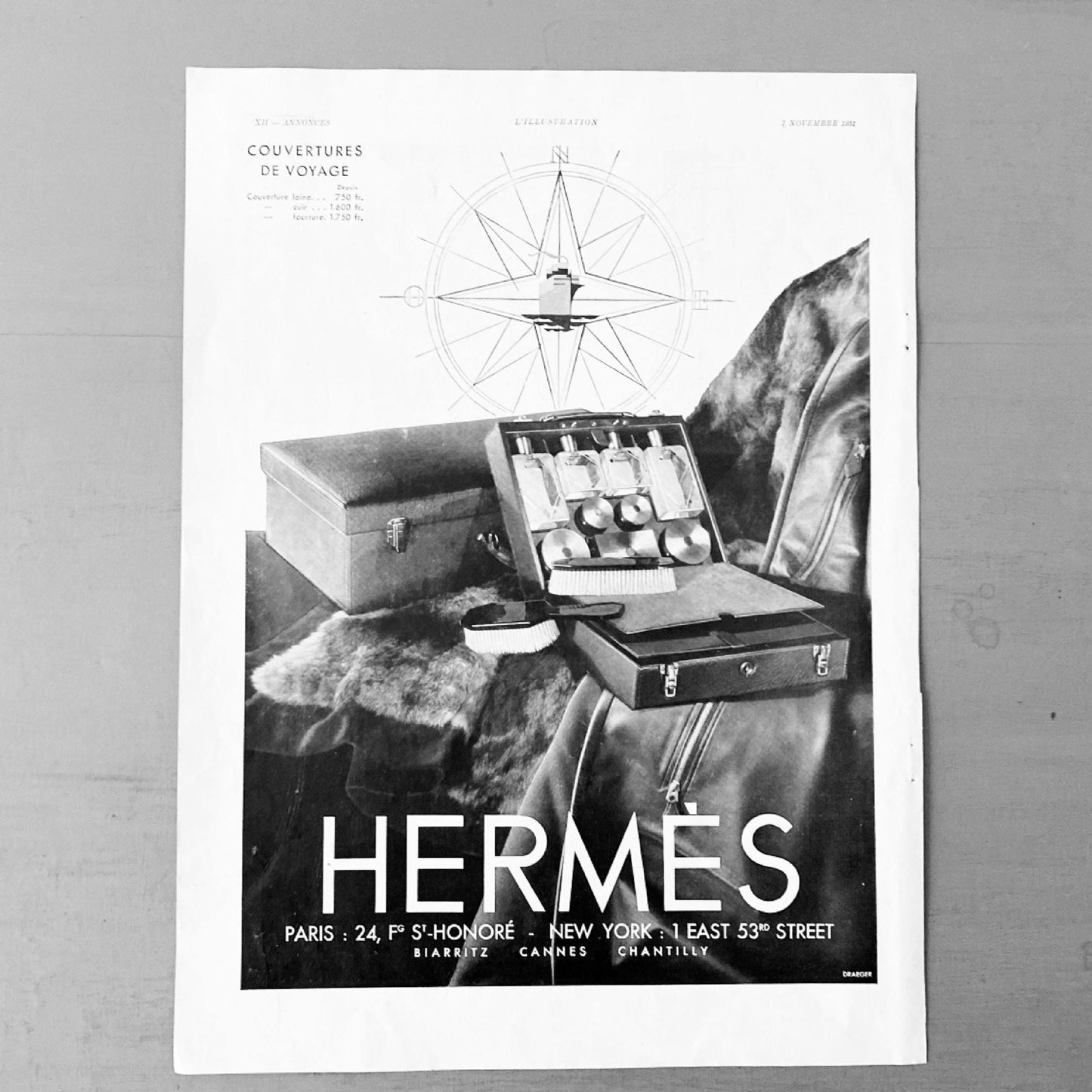 Original 1930s Vintage Hermes Wall Art Ad Print: Authentic Fashion Poster