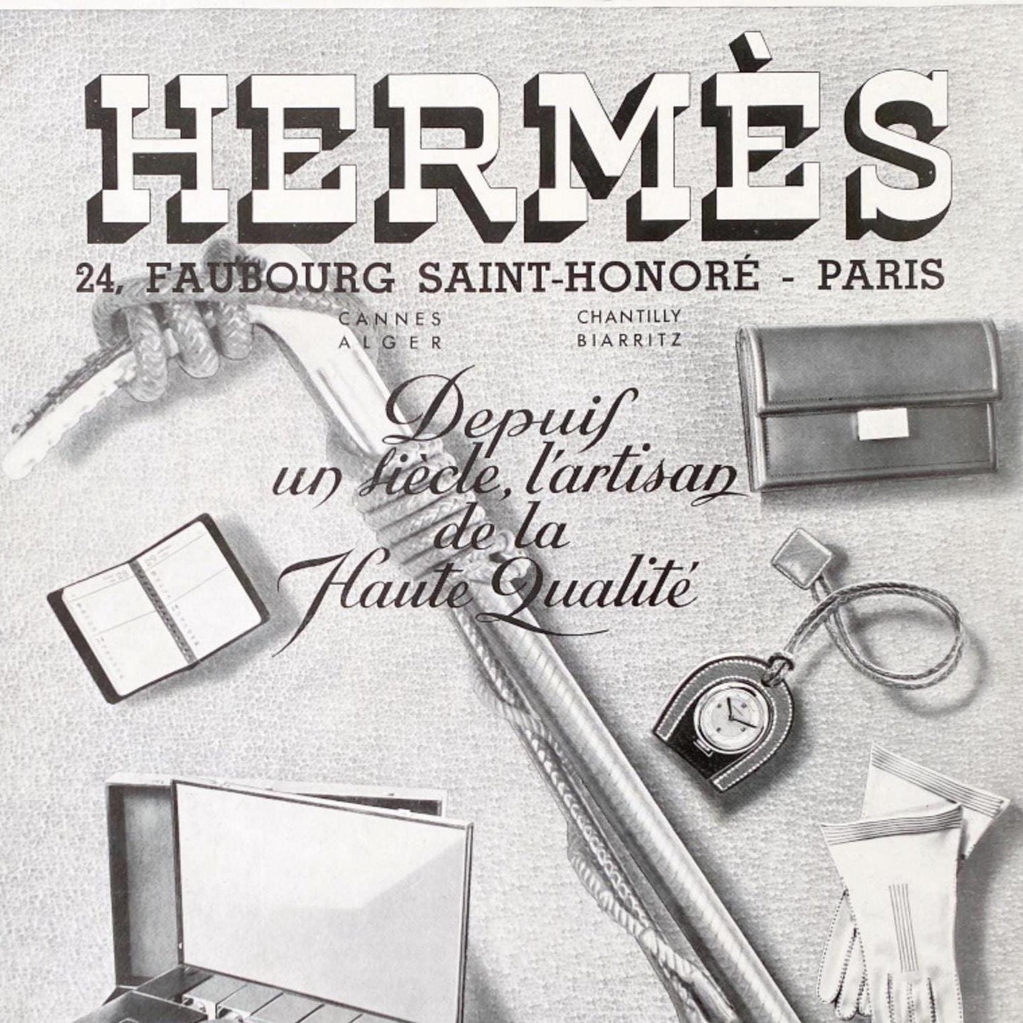 Original 1930s Vintage Hermes Bag Ad Wall Art Print: Authentic French Fashion Poster
