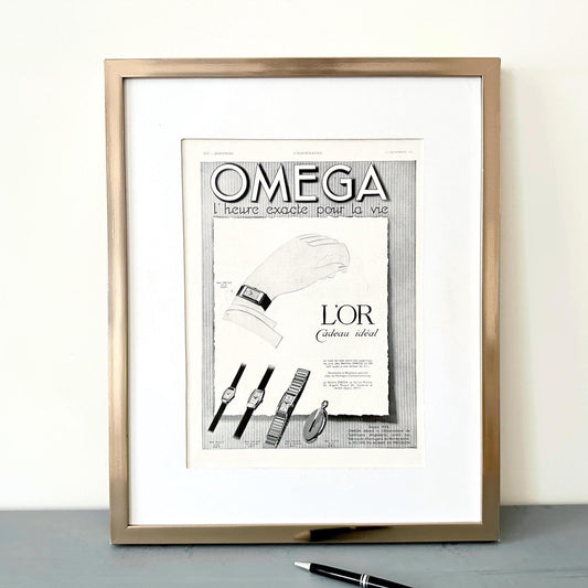 Original 1930s Vintage Omega Swiss Watch Ad Poster from Original French Magazine