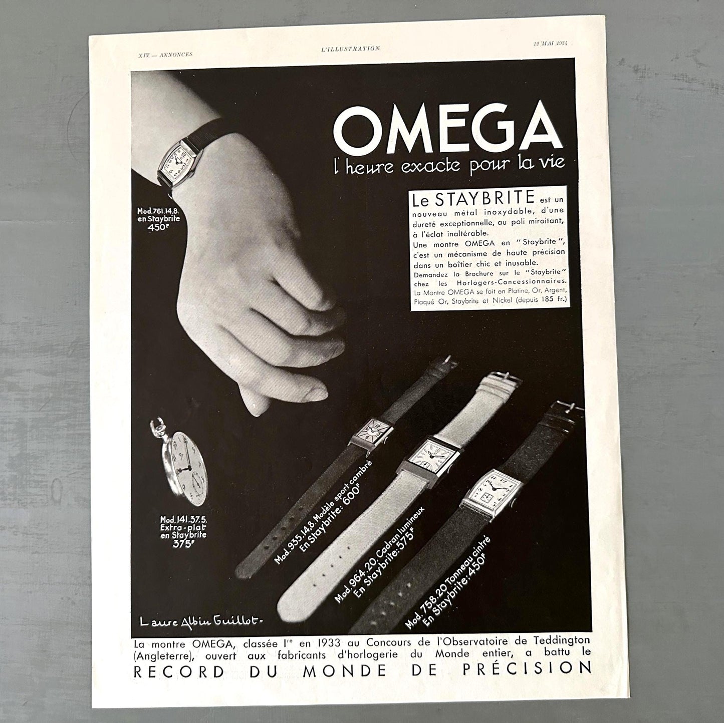 Vintage Omega Watch Ad Print: 1930s Swiss Mid-Century Wall Art