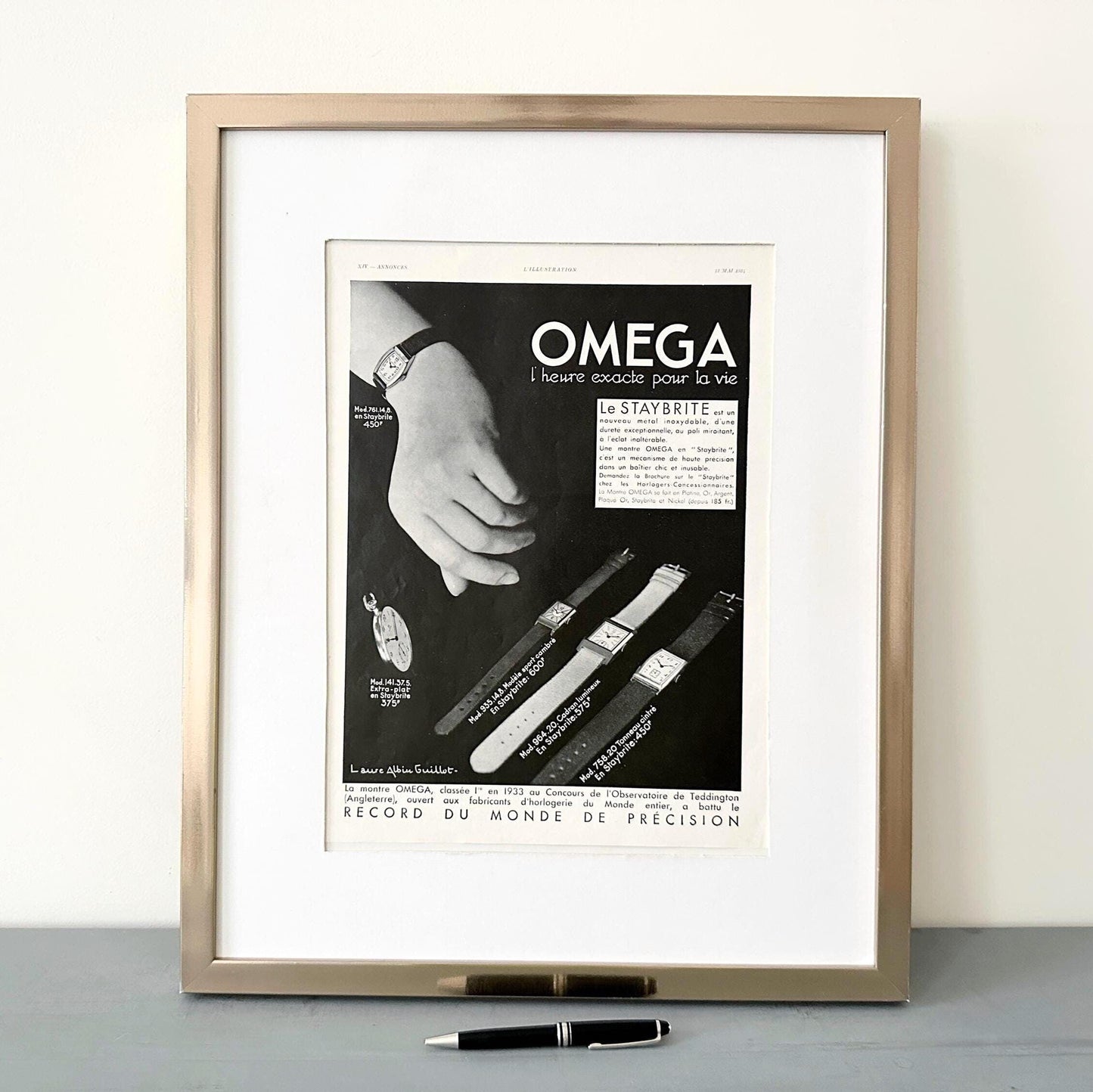 Vintage Omega Watch Ad Print: 1930s Swiss Mid-Century Wall Art
