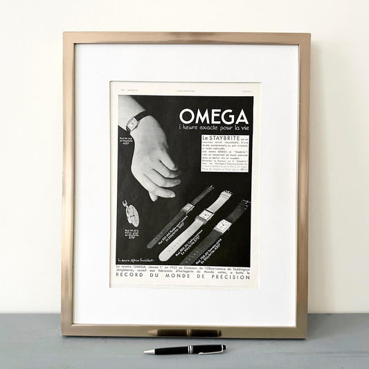 Vintage Omega Watch Ad Print: 1930s Swiss Mid-Century Wall Art