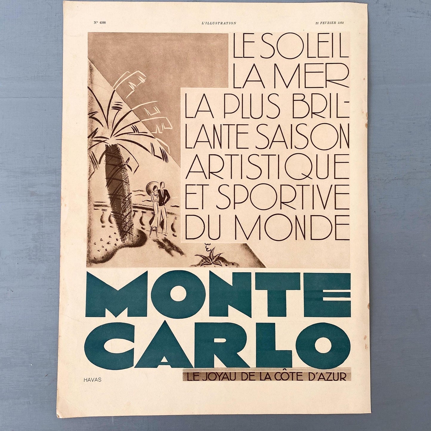 1930s Vintage Monte Carlo Travel Poster: Mid-Century Modern Monaco Wall Art