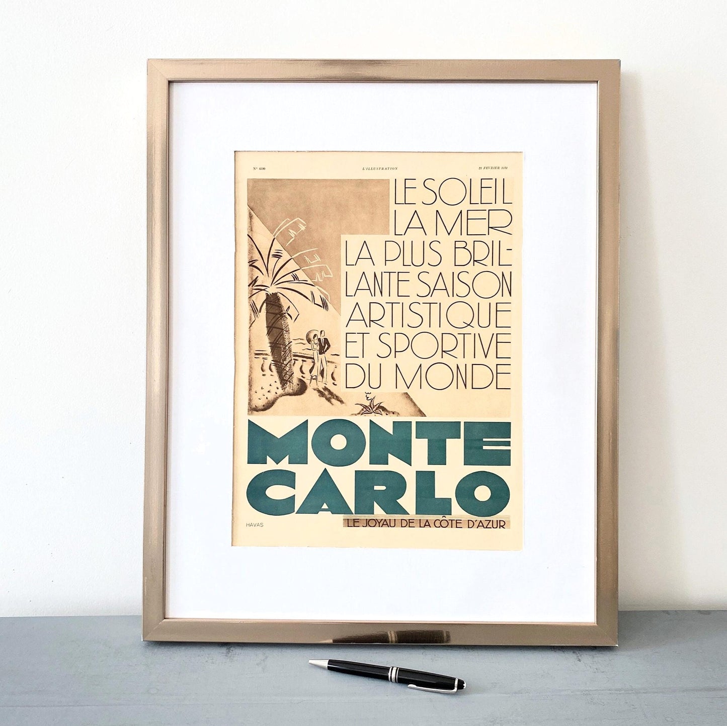 1930s Vintage Monte Carlo Travel Poster: Mid-Century Modern Monaco Wall Art