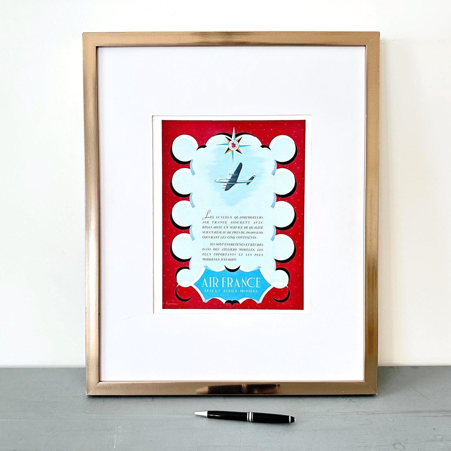 1950s Air France Ad Poster: Mid-Century Modern Travel Wall Art