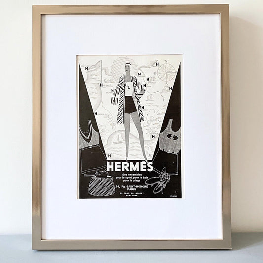 Original 1930s Vintage Hermes Advertisement Poster: Authentic Beach Fashion Print
