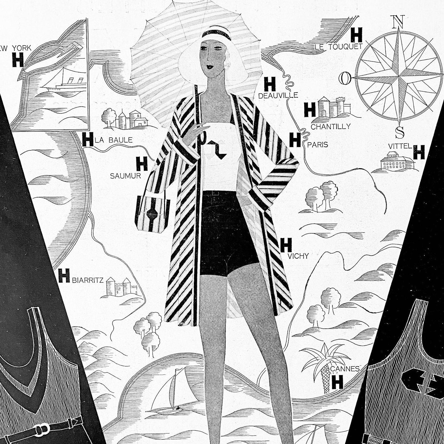 Original 1930s Vintage Hermes Advertisement Poster: Authentic Beach Fashion Print