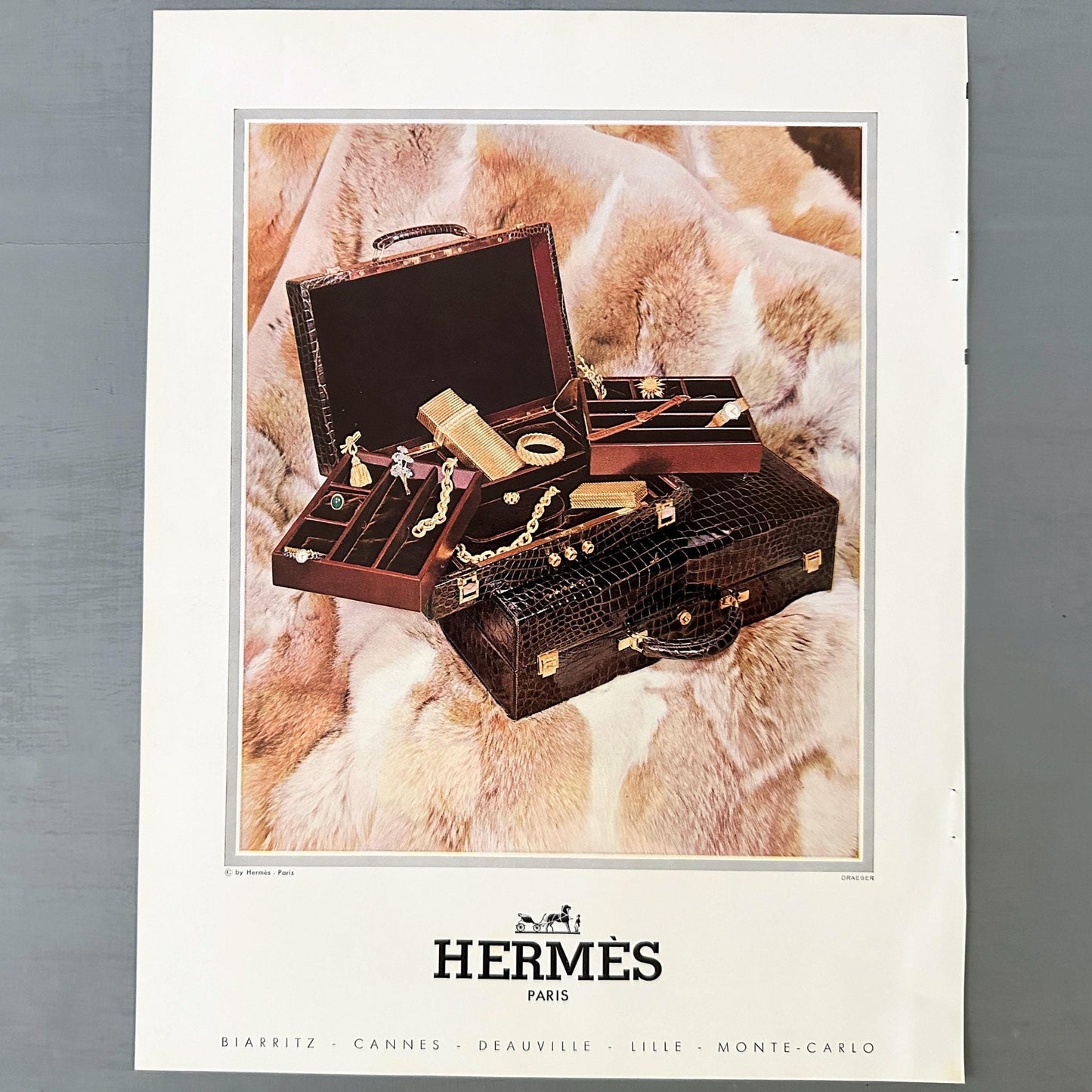 Original 1960s French Vintage Hermes Jewelry Suitcase Bag Ad Poster: Authentic  Fashion Print
