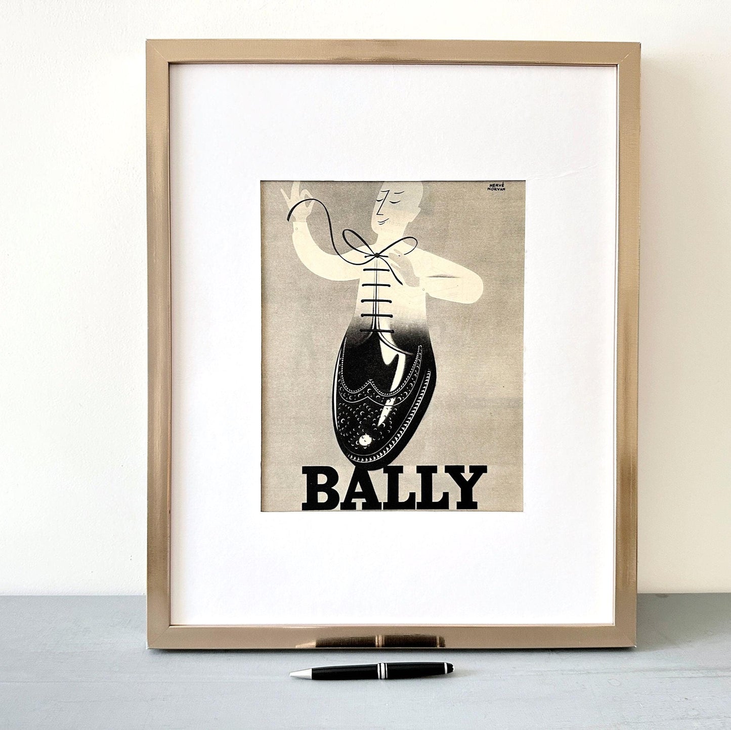 Original 1950s Vintage Bally Shoes Ad Poster by Herve Morvan: Rare French Fashion Print