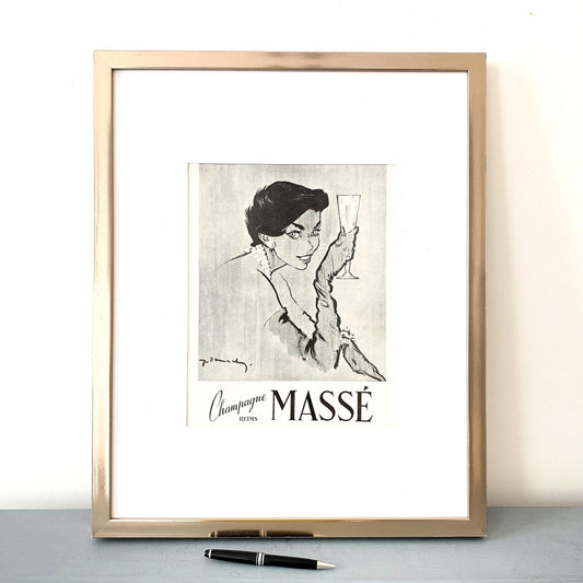 Authentic Vintage Reims Masse Champagne Ad Poster: Original 1950s French Bar Wall Decor