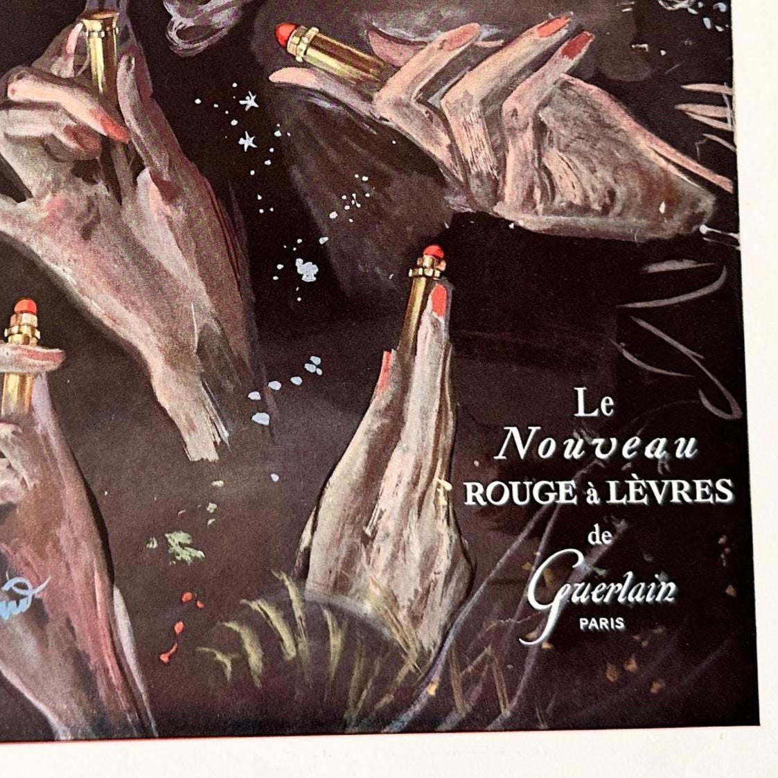 Authentic Vintage Guerlain Lipstick Ad: 1950s Vogue Print, French Fashion Illustration