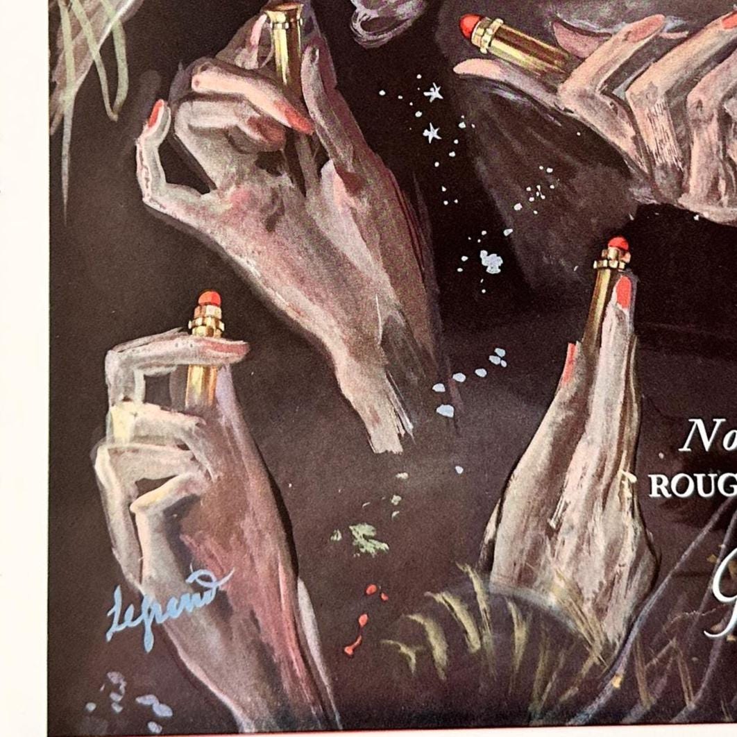 Authentic Vintage Guerlain Lipstick Ad: 1950s Vogue Print, French Fashion Illustration