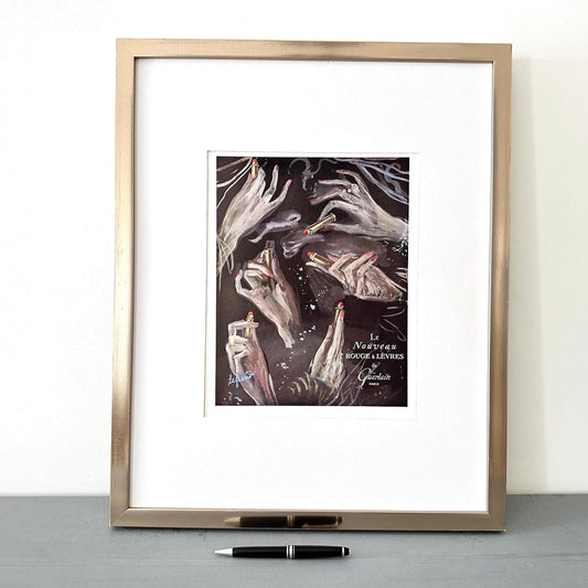 Authentic Vintage Guerlain Lipstick Ad: 1950s Vogue Print, French Fashion Illustration