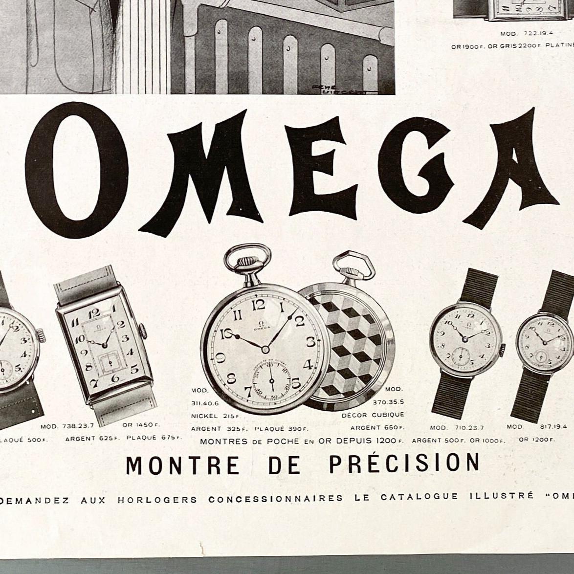 1920s Omega Watch Ad: Original French Vintage Poster, Mid-Century Modern