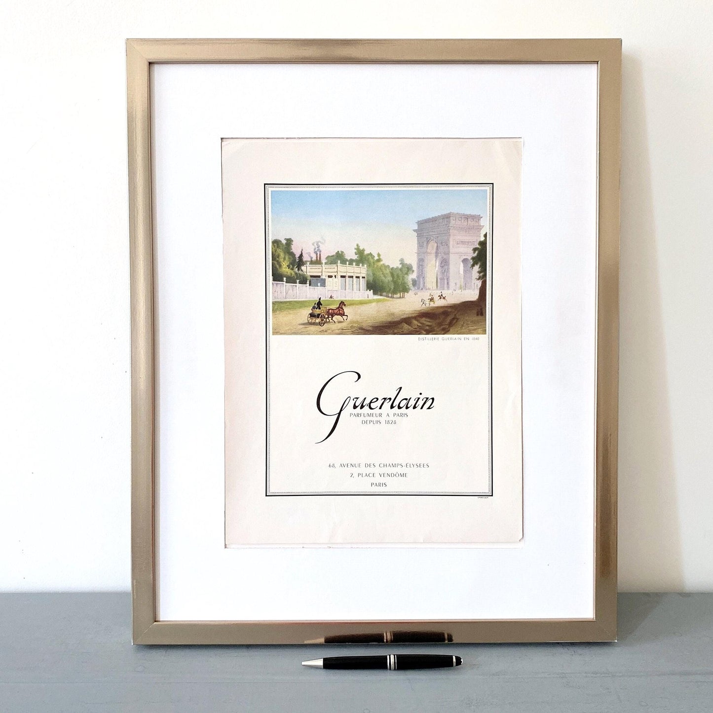 Vintage Guerlain Ad Print: Paris Arc de Triomphe, Authentic French Fashion Poster