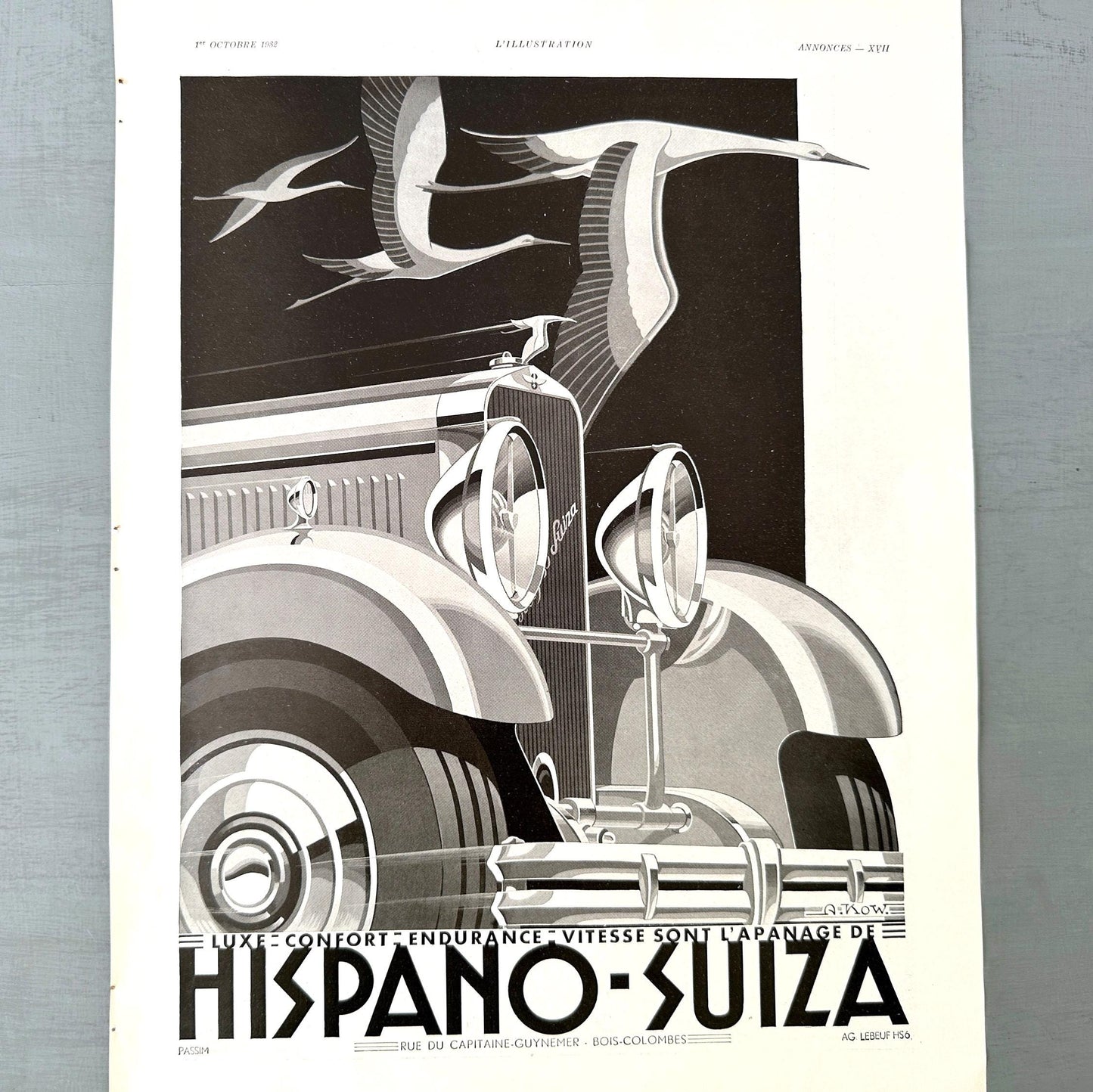 Vintage Hispano Suiza Car Ad Print: Art Deco Supercar Drawing by Alexis Kow