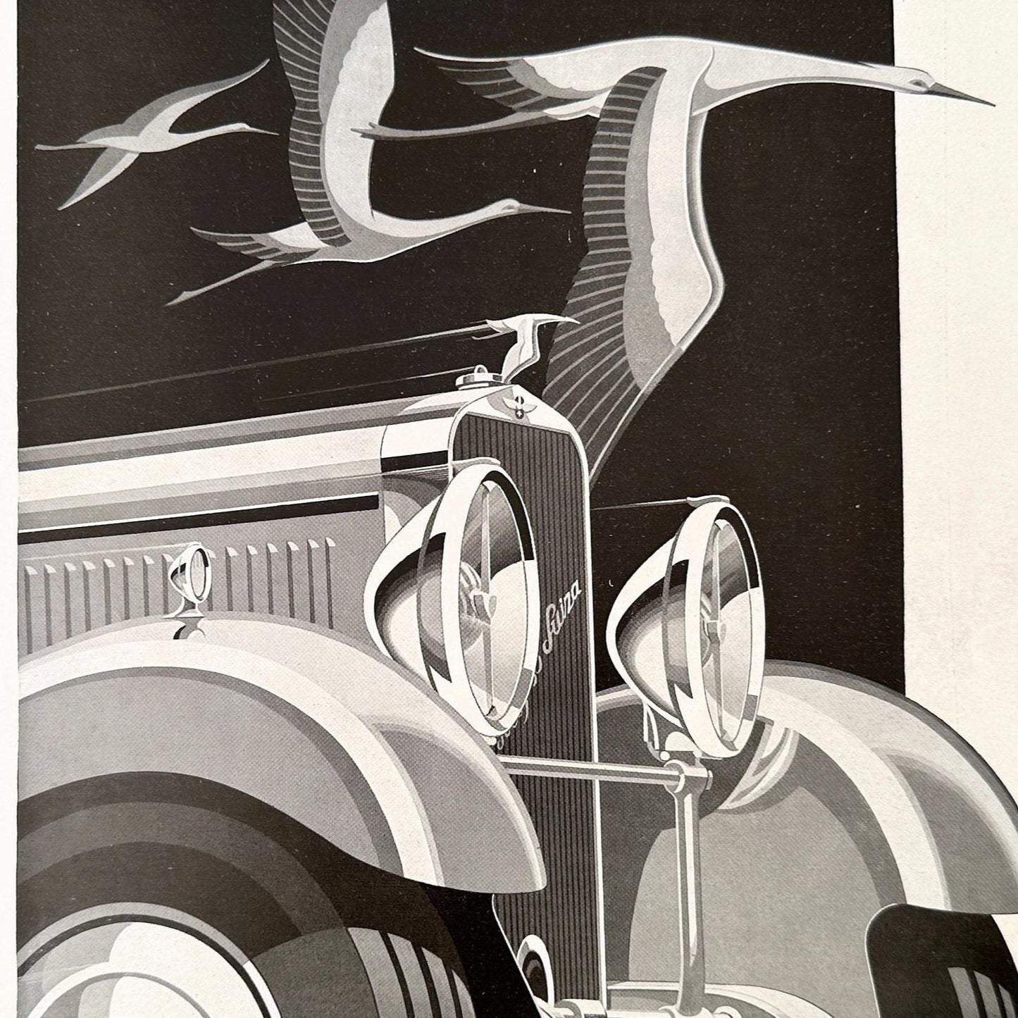 Vintage Hispano Suiza Car Ad Print: Art Deco Supercar Drawing by Alexis Kow