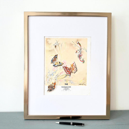Vintage Mauboussin Jewelry Ad Poster: Butterfly Glam Room Decor, Rene Sim Lacaze Illustration