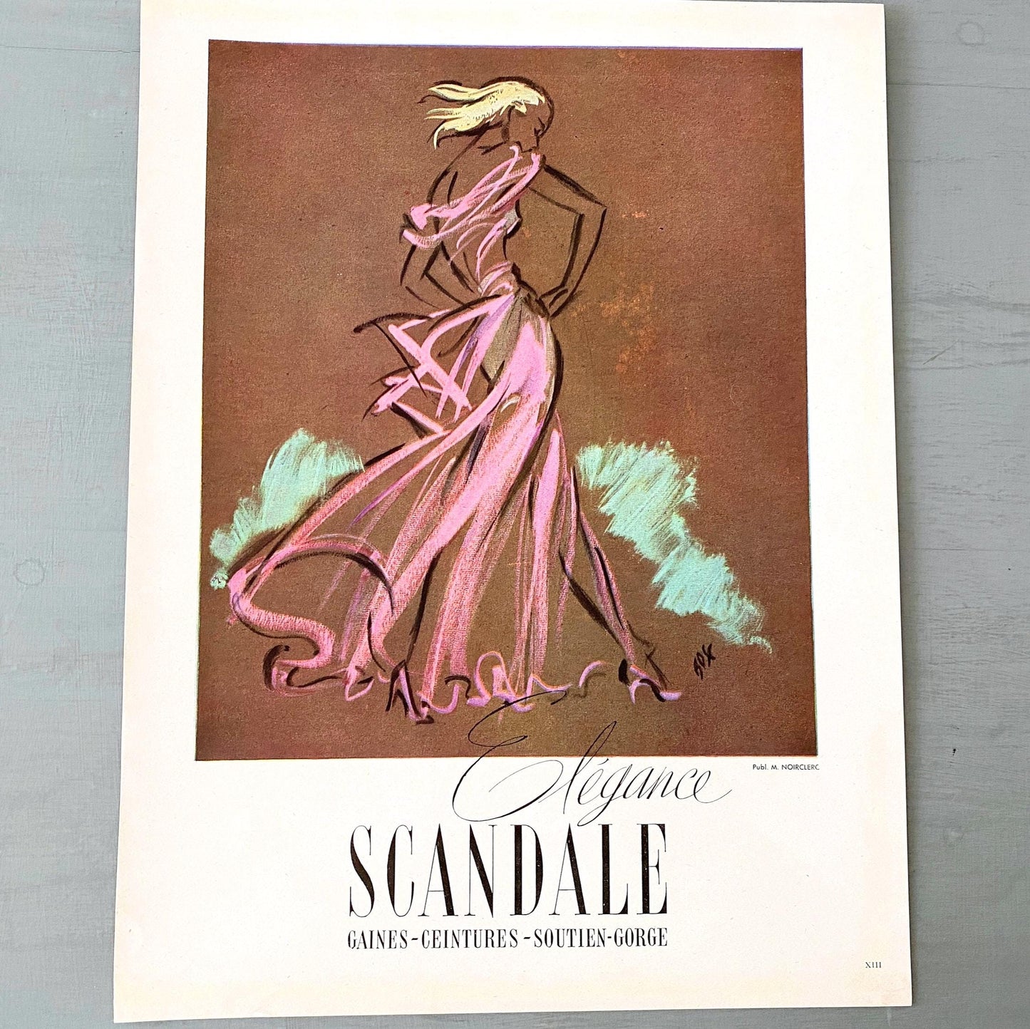 Authentic 1940s Vintage Vogue Magazine Ad Print: Parisian Chic Fashion Illustration