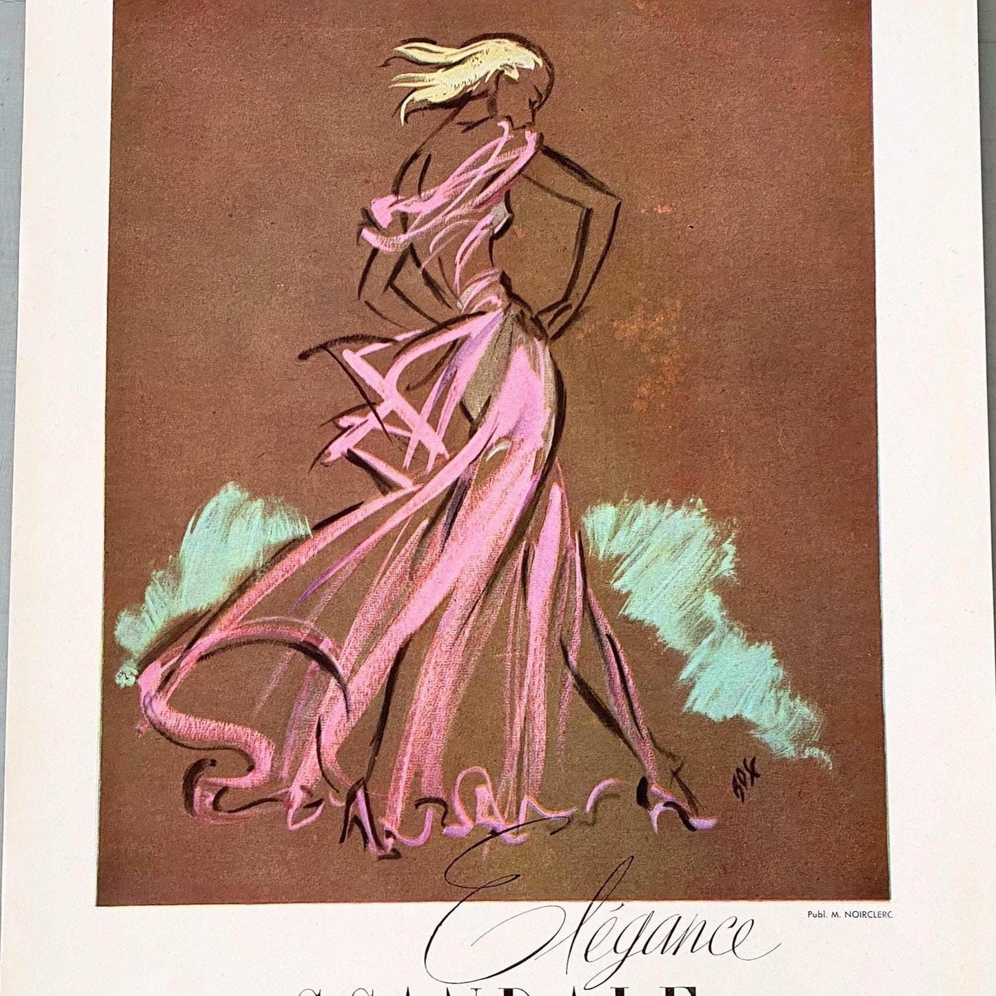 Authentic 1940s Vintage Vogue Magazine Ad Print: Parisian Chic Fashion Illustration
