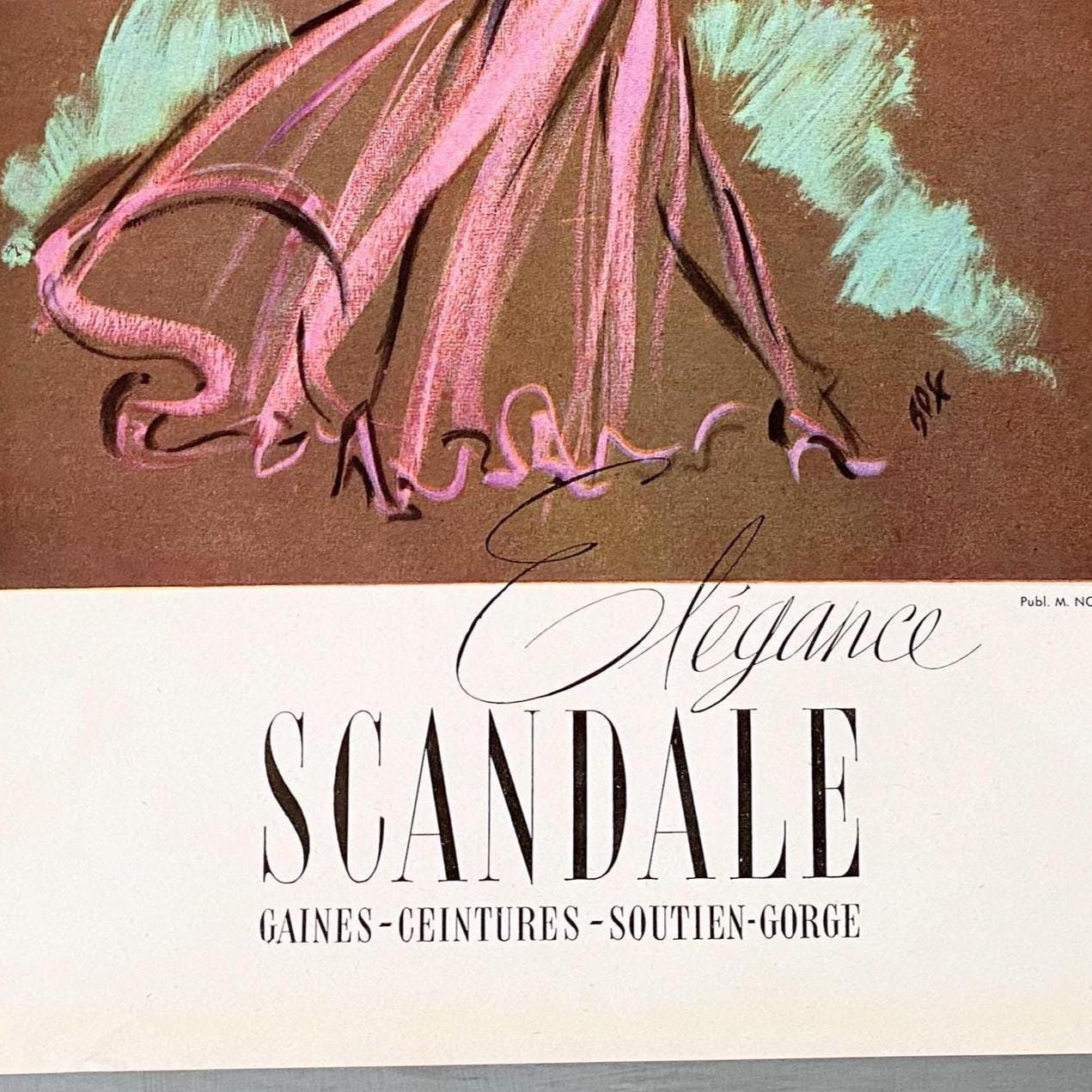 Authentic 1940s Vintage Vogue Magazine Ad Print: Parisian Chic Fashion Illustration