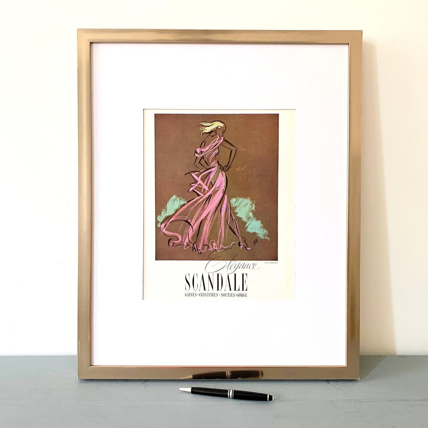Authentic 1940s Vintage Vogue Magazine Ad Print: Parisian Chic Fashion Illustration