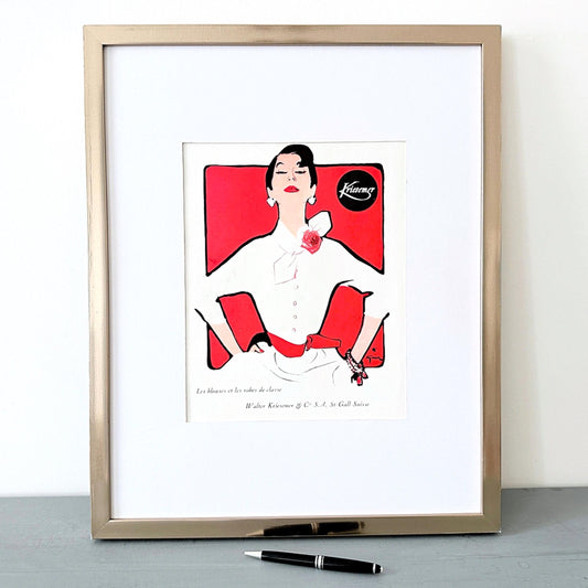 Authentic 1950s Vintage Rene Gruau Vogue Fashion Ad: Parisian Style Print