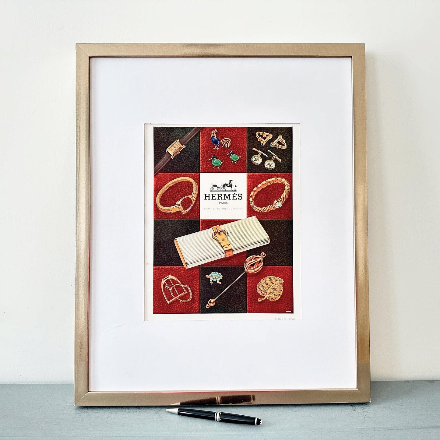 Original 1950s Vintage Hermes Jewelry Advertisement Poster, Authentic Mid Century Fashion Print