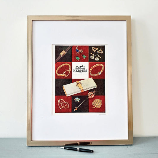 Original 1950s Vintage Hermes Jewelry Advertisement Poster, Authentic Mid Century Fashion Print