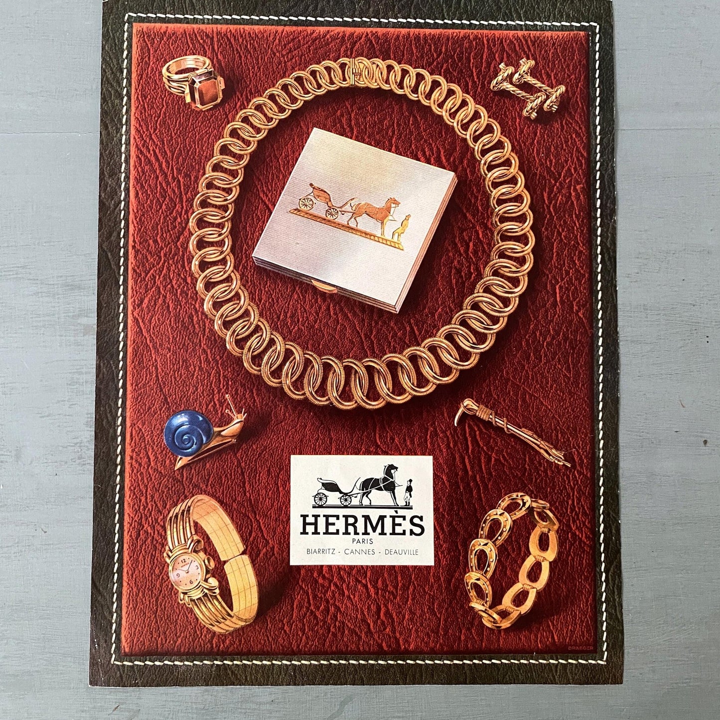 Original 1950s Vintage Hermes Jewelry Advertisement Print: Authentic Mid-Century French Fashion Poster