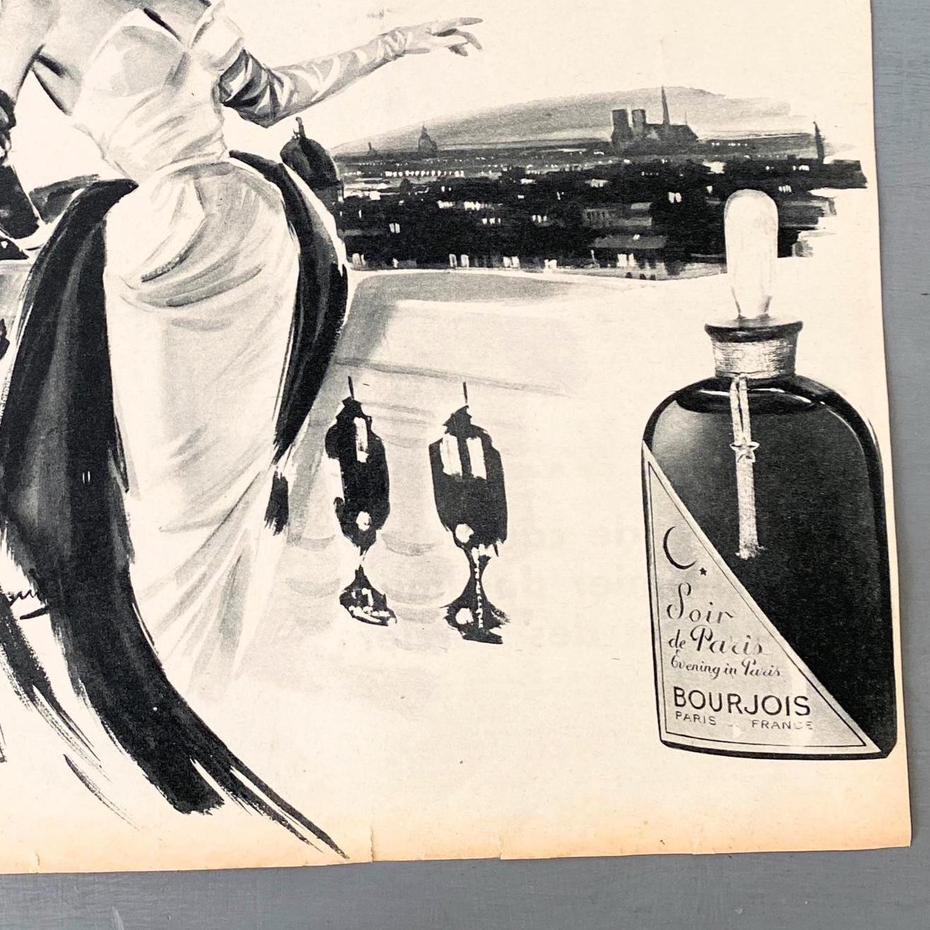 Vintage Bourjois Perfume Ad Print: French Romantic Couple Poster