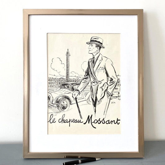 Authentic Vintage 1920s French Hat Ad Print: Original Paris Place Vendome Poster Signed Goursat