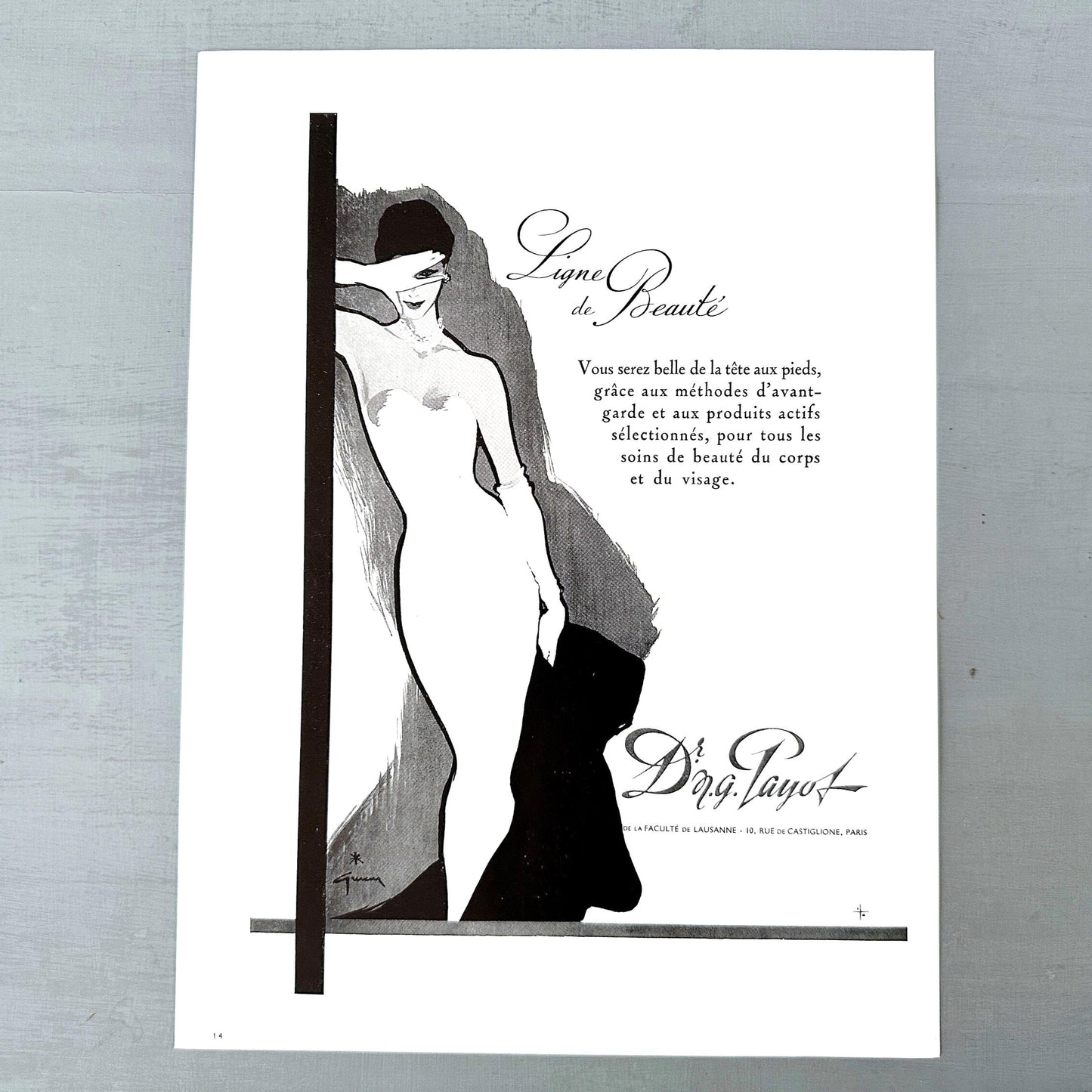Rene Gruau Payot Ad: 1950s French Vogue Lithograph - Paris Glamour