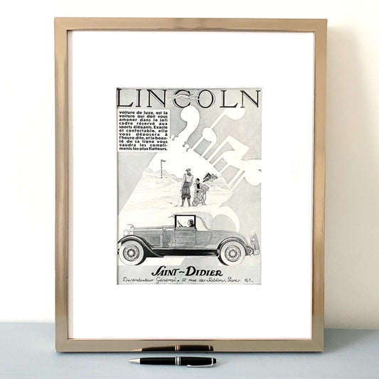 Vintage Lincoln Car Ad Print: Classic Car & Golf Poster, Ready to Frame