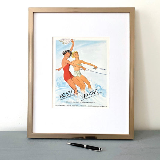 Authentic Vintage 1950s Swimwear Ad Poster: Water Ski Pin-Up Glam Decor