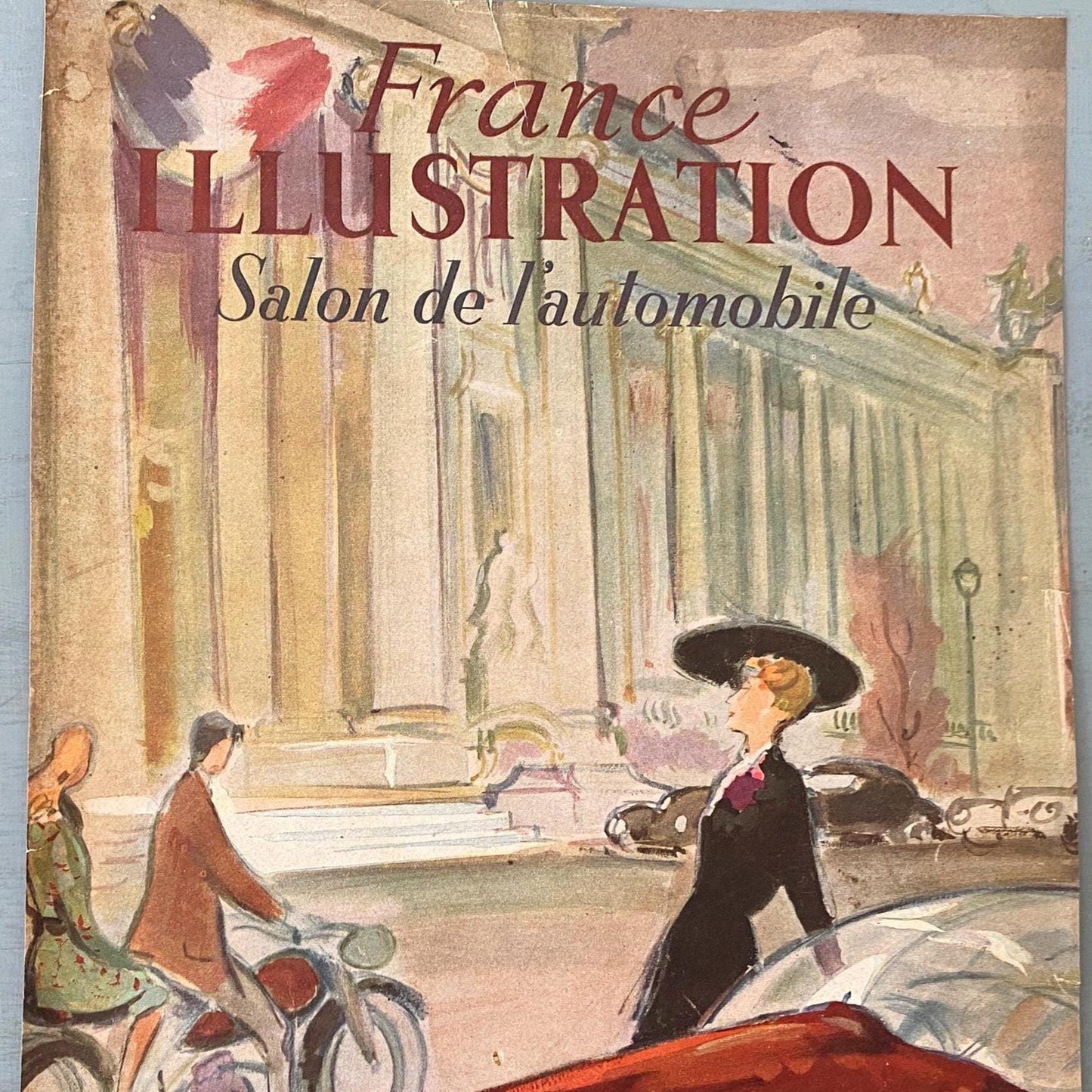 1940s Paris Travel Poster: Classic Red Car, Mid-Century La Vie Parisienne Illustration