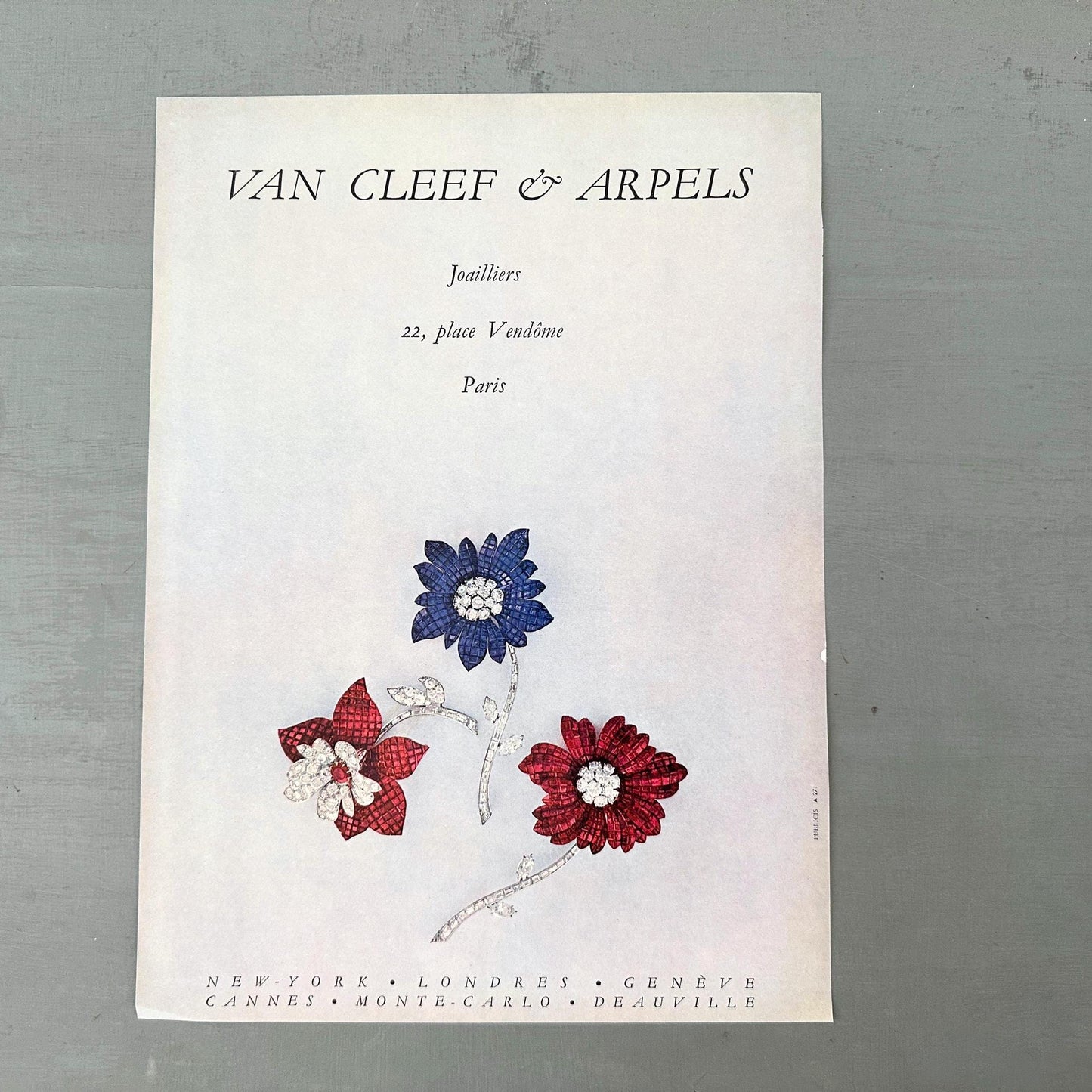 Vintage Van Cleef & Arpels Jewelry Ad: 1960s Mid-Century Modern Print