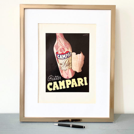 Original French Vintage Campari Bitter Bottle Ad Poster - Cocktail Aperitif Modern Mini Bar or Kitchen Wall Art Decor - Unique Gift for Him