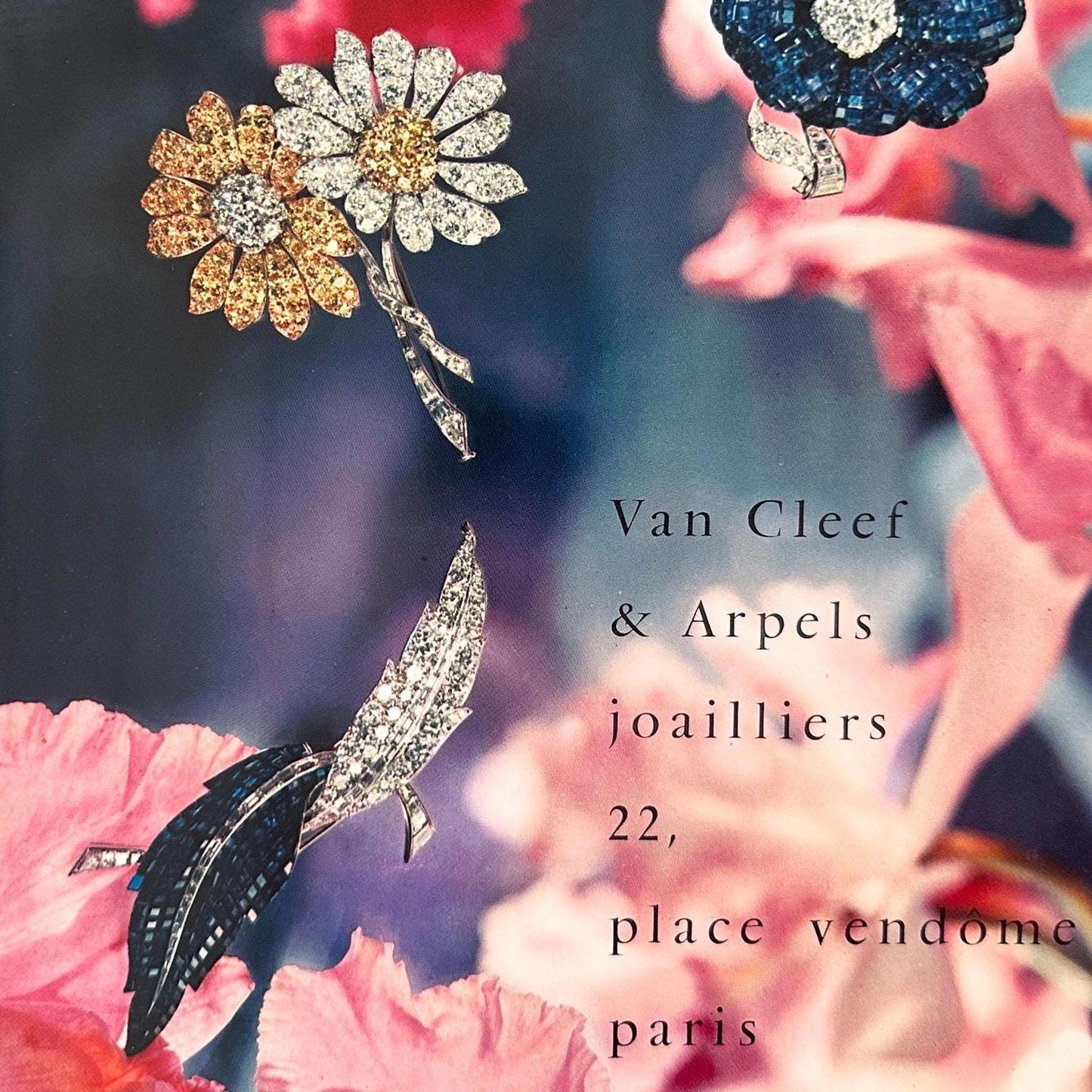 Original 1950s Vintage Van Cleef Arpels Ad Print - Authentic Midcentury Paris Style Floral Wall Art Poster