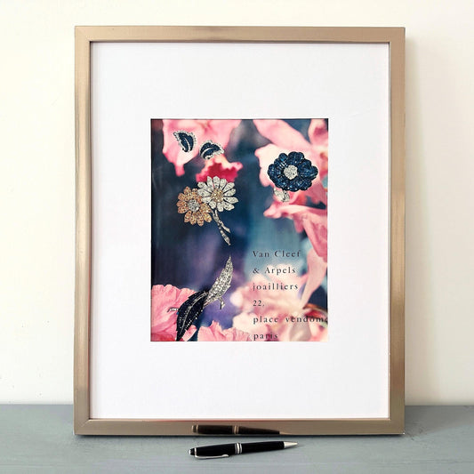 Original 1950s Vintage Van Cleef Arpels Ad Print - Authentic Midcentury Paris Style Floral Wall Art Poster