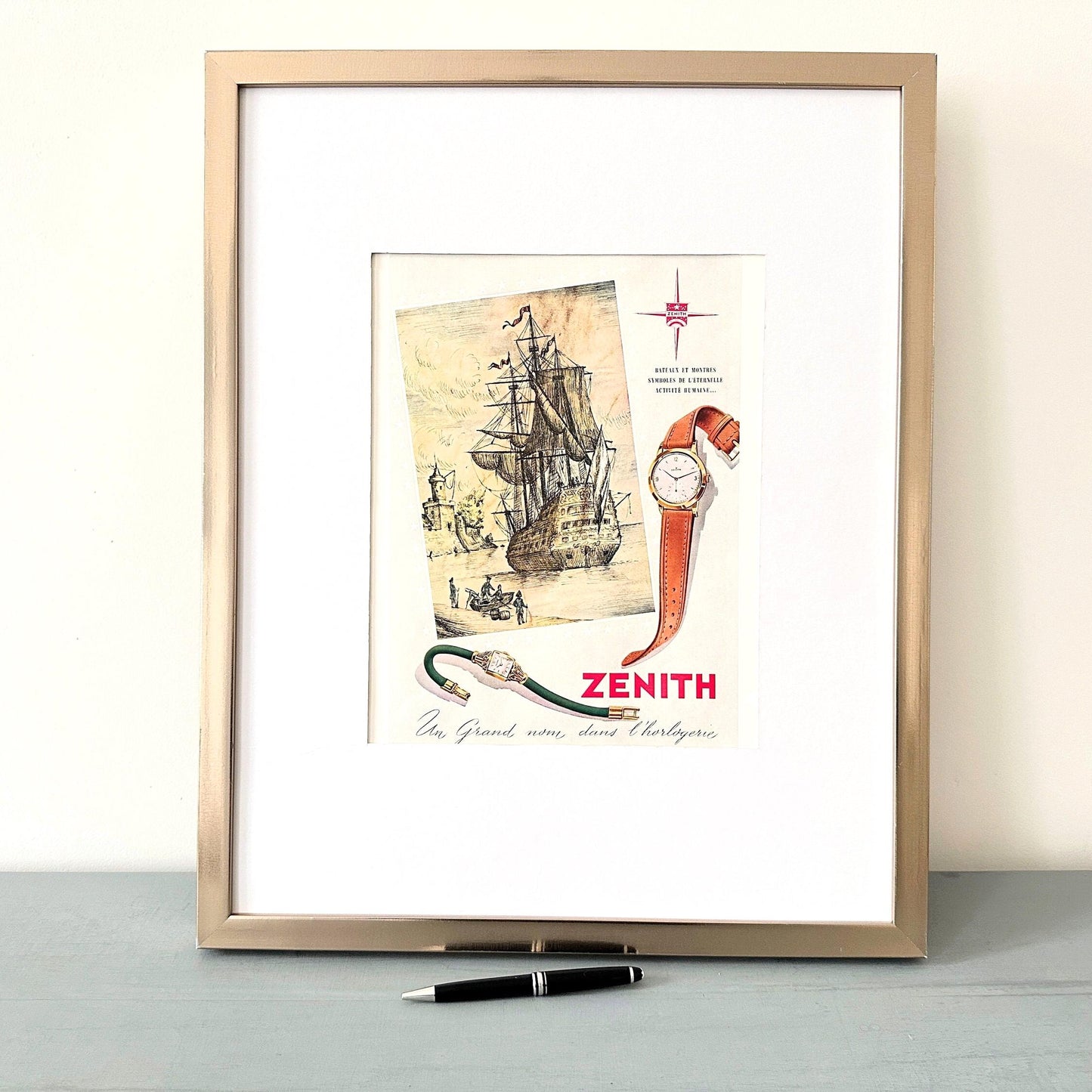 Vintage Zenith Swiss Watch Poster: Rare Authentic Print, Ready to Frame