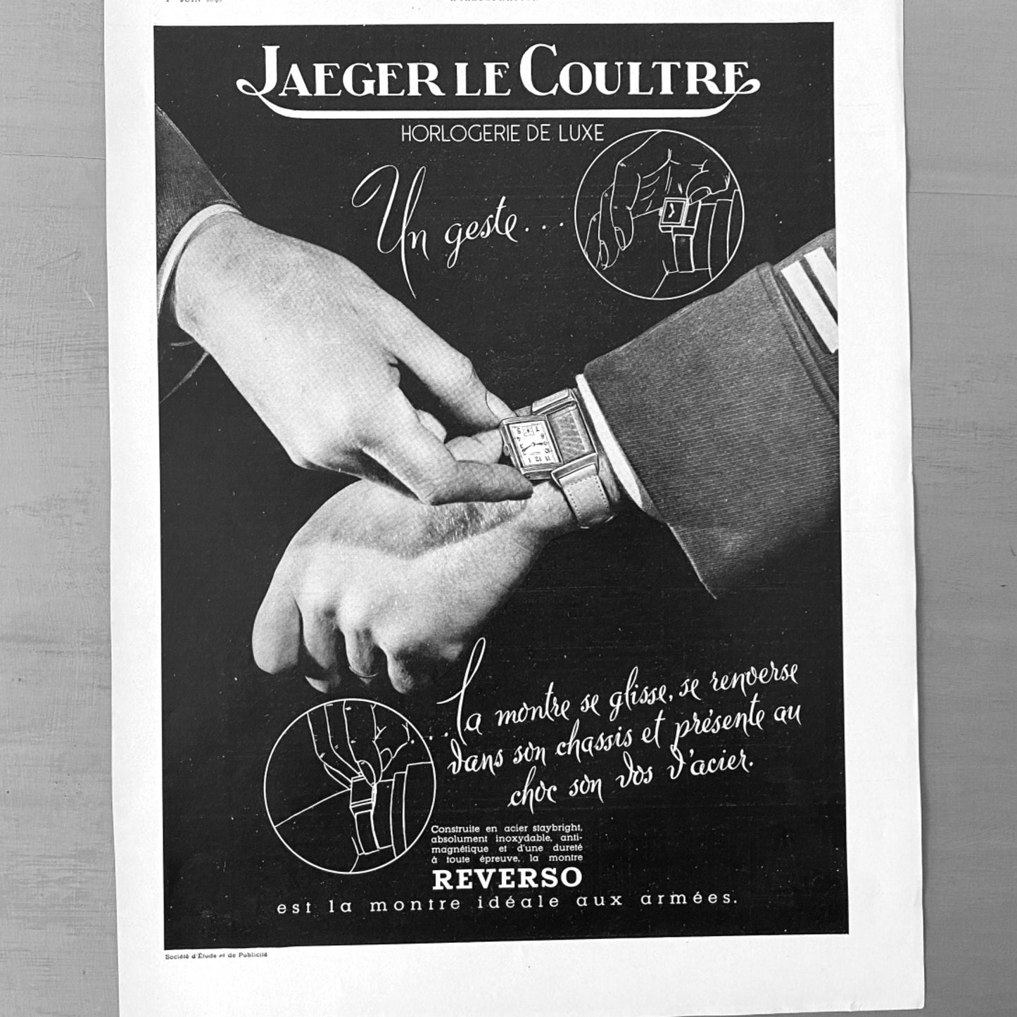 Authentic 1940s Vintage Jaeger Lecoultre Reverso Ad Print: Original Mid-Century Modern Poster