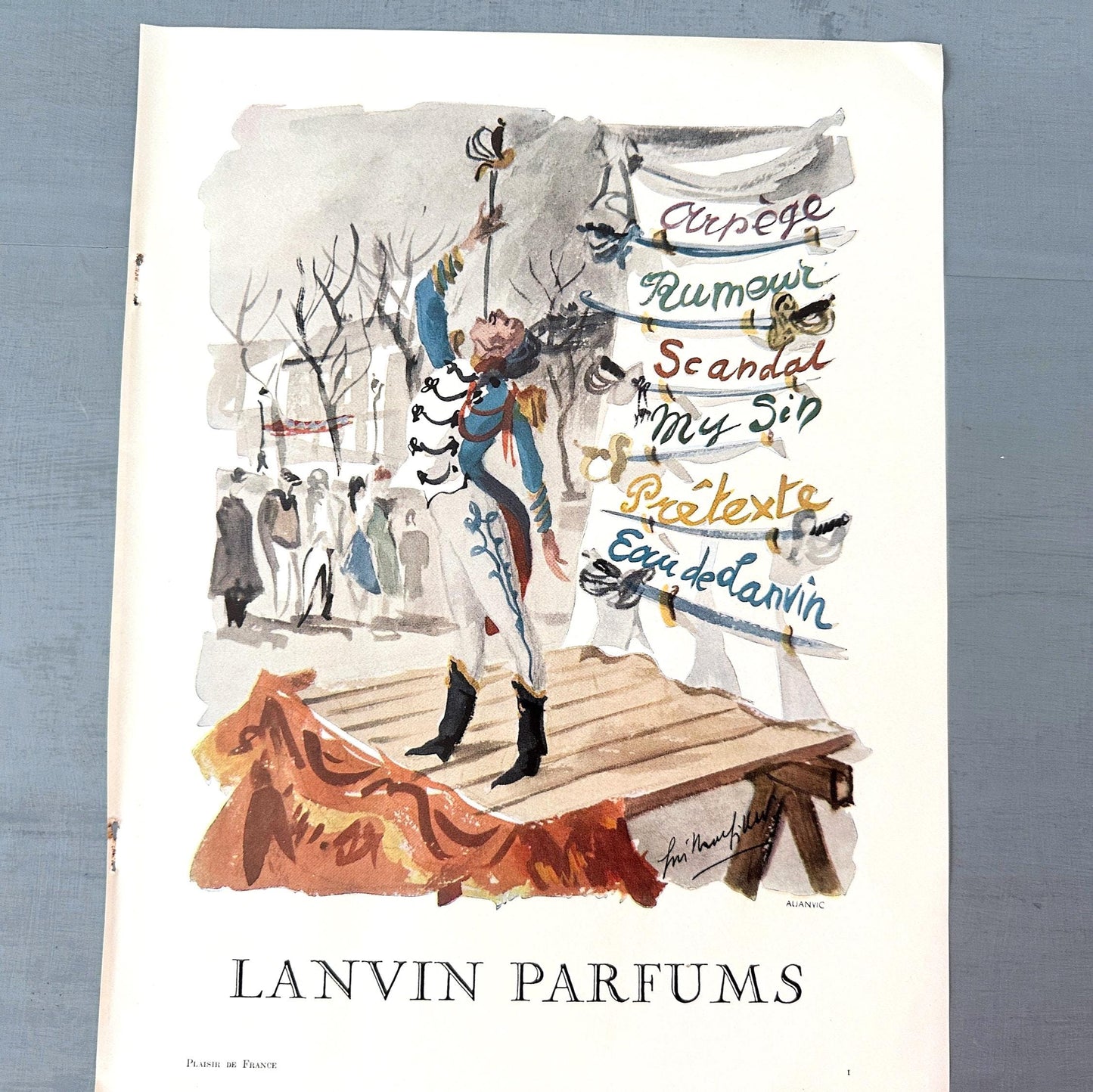 Authentic 1950s Vintage Lanvin Perfume Ad Print: Retro Parisian Wall Art Poster