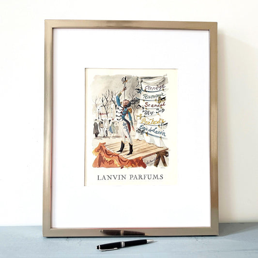 Authentic 1950s Vintage Lanvin Perfume Ad Print: Retro Parisian Wall Art Poster
