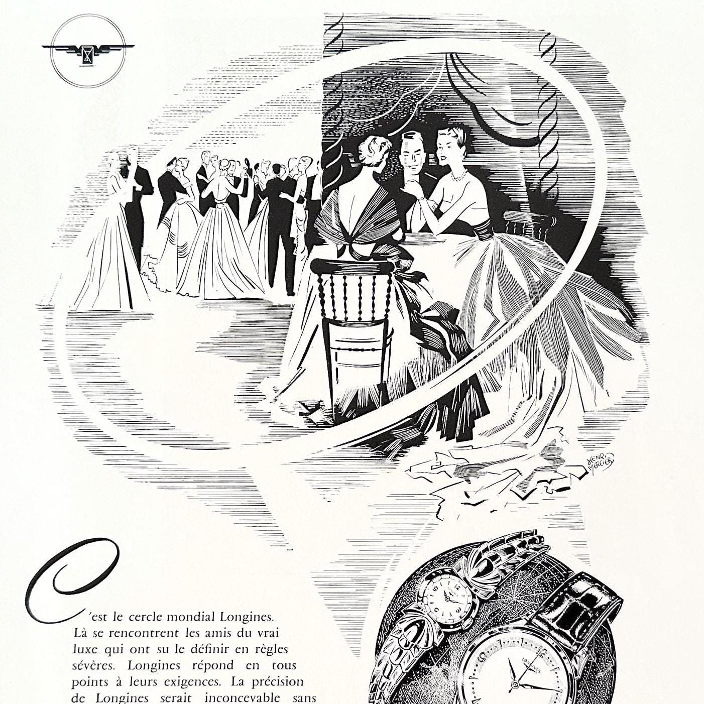 Vintage 1950s Longines Watch Ad Poster: Swiss High Horology Art