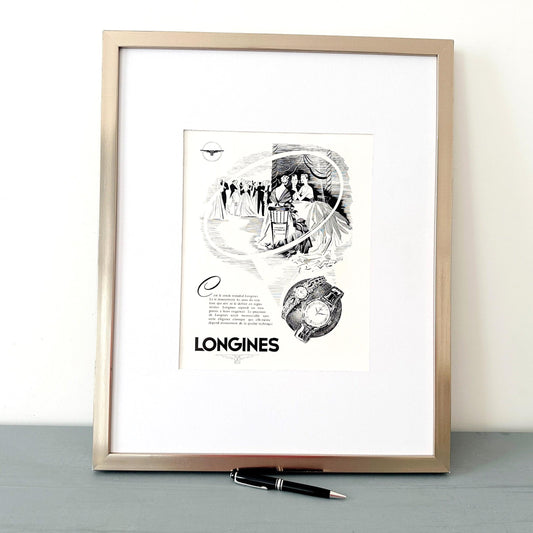 Vintage 1950s Longines Watch Ad Poster: Swiss High Horology Art