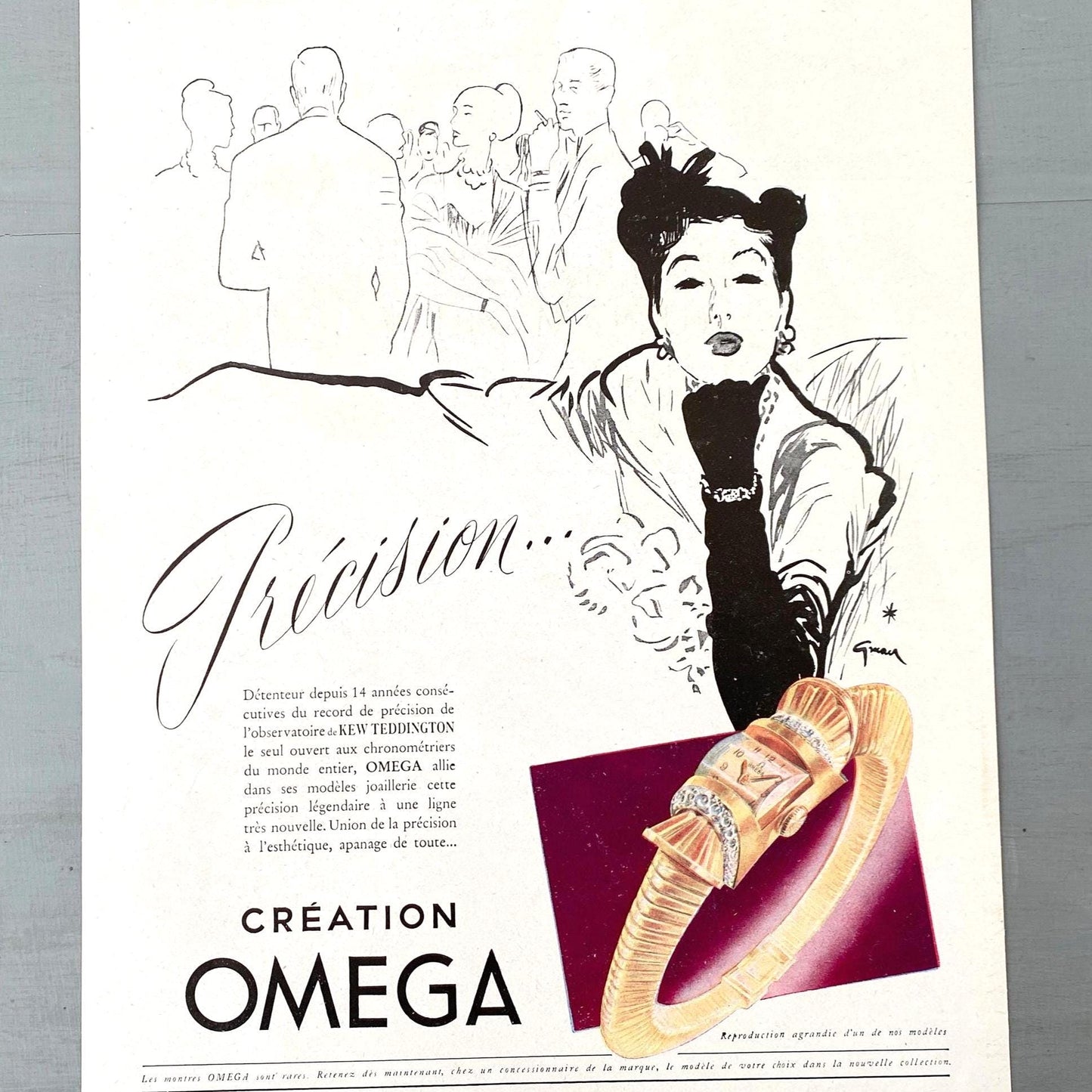 Vintage Omega Watch Ad Poster by Rene Gruau: Swiss High Horology Print