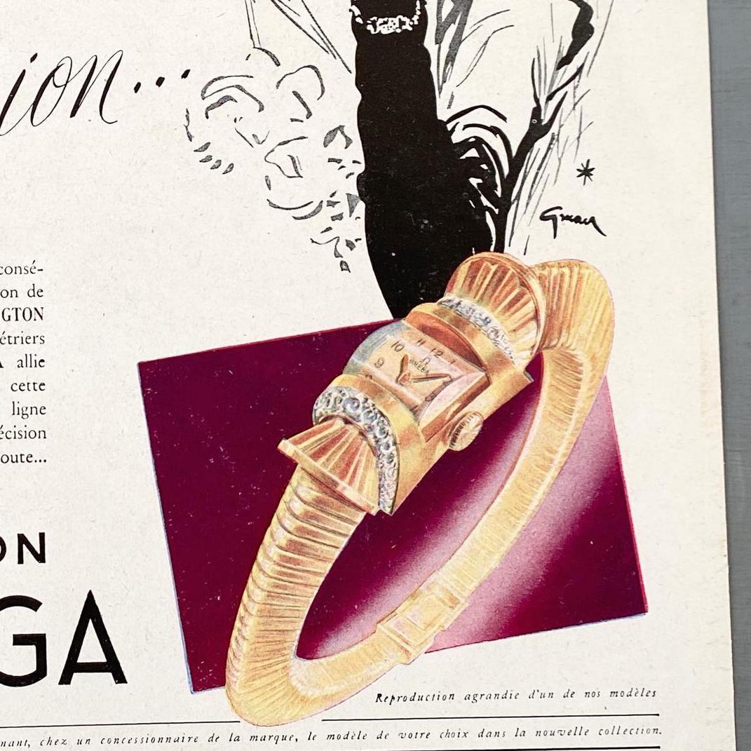 Vintage Omega Watch Ad Poster by Rene Gruau: Swiss High Horology Print